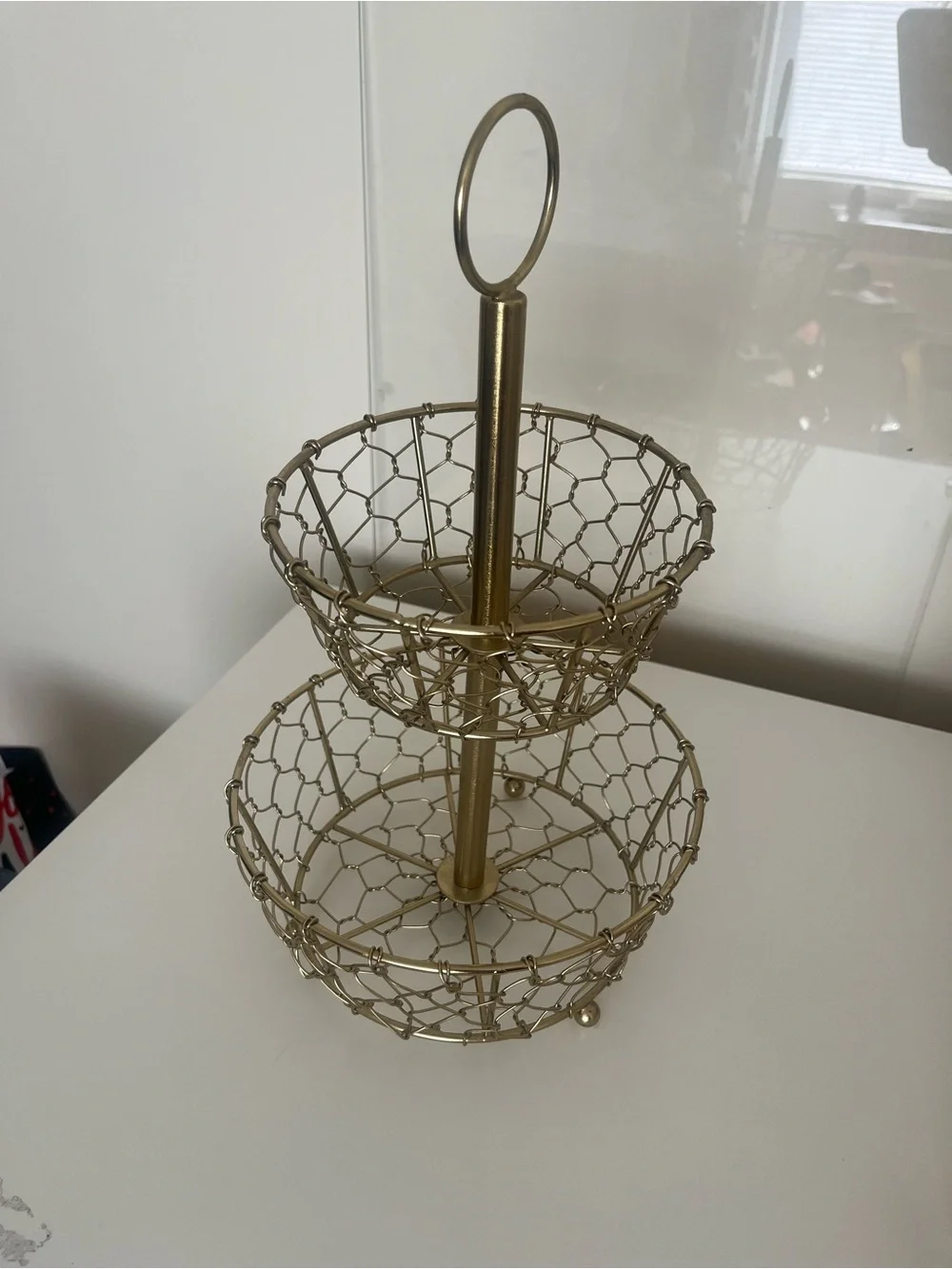 Two-Tier Decorative Wire Basket Stand in Gold